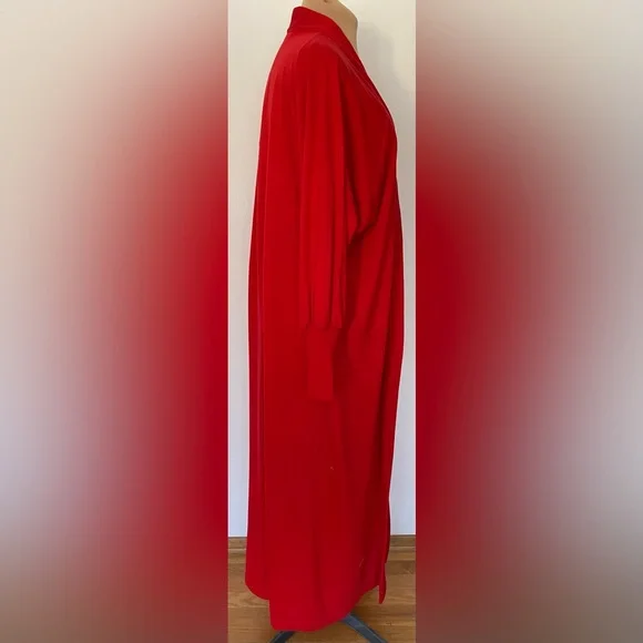 Vintage Red Wool Fur Belt 70s Bathrobe *Small* LILY Of FRANCE Raglan Sleeve Knit
